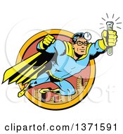Clipart Of A Male Super Hero Medic Flying With An Antidote Serum Royalty Free Vector Illustration by Clip Art Mascots #COLLC1371591-0189