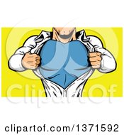 Poster, Art Print Of White Male Super Hero Ripping Off His Shirt Over Yellow