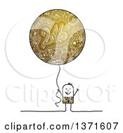 Poster, Art Print Of Stick Man Holding A Golden New Year Party Balloon