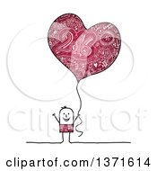 Poster, Art Print Of Stick Man Holding A Heart Shaped New Year 2016 Party Balloon