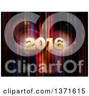 Clipart Of A Gold 2016 New Year Over Colorful Stripes And Flares Royalty Free Vector Illustration