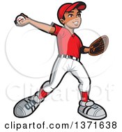 Poster, Art Print Of Black Baseball Player Boy Pitching