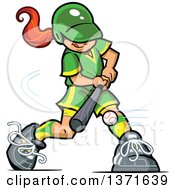 Clipart Of A Red Haired White Baseball Player Girl Batting Royalty Free Vector Illustration by Clip Art Mascots #COLLC1371639-0189