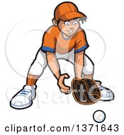 Clipart Of A Happy Male Baseball Player Boy Outfielder Ready For A Ball Royalty Free Vector Illustration by Clip Art Mascots