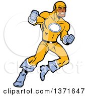 Poster, Art Print Of Tough Black Male Super Hero In A Yellow And Blue Suit