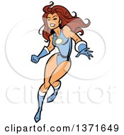 Clipart Of A Brunette White Female Super Hero In A Blue Suit Royalty Free Vector Illustration