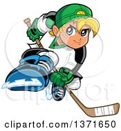 Poster, Art Print Of Tough Blond White Boy Playing Hockey