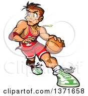 Poster, Art Print Of Muscular White Man Playing Basketball