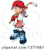 Clipart Of A Manga Hockey Player Girl Royalty Free Vector Illustration by Clip Art Mascots #COLLC1371661-0189