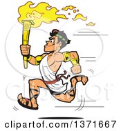 Muscular Olympic Greek Torch Bearer Man Running In A Toga