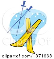Clipart Of A Pair Of Yellow Skis And Sticks Over Blue Royalty Free Vector Illustration by Clip Art Mascots