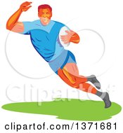 Retro Wpa Styled Male Rugby Player Runing With A Ball