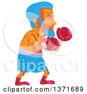 Poster, Art Print Of Retro Wpa Styled Blue Haired Old Male Boxer