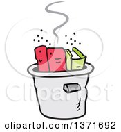 Clipart Of A Cooking The Books Concept With Books In A Pot Royalty Free Vector Illustration