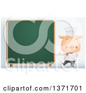 Poster, Art Print Of Cute Chef Pig Giving A Thumb Up And Winking By A Chalk Board