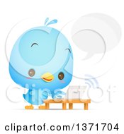 Poster, Art Print Of Cute Blue Bird Talking And Using A Laptop