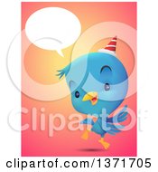 Poster, Art Print Of Cute Blue Bird Talking Wearing A Party Hat And Dancing