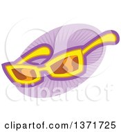 Clipart Of A Pair Of Yellow Sunglasses Over A Purple Burst Oval Royalty Free Vector Illustration