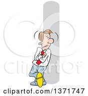 Cartoon Angry Young White Business Man Leaning And Waiting
