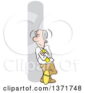 Clipart Of A Cartoon Angry Old White Business Man Leaning And Waiting Royalty Free Vector Illustration