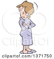 Cartoon Angry White Woman Standing With Folded Arms Waiting