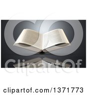Clipart Of A 3d Open Text Book Over Reflective Gray Royalty Free Illustration