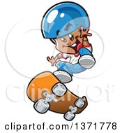 Clipart Of An Energetic Black Skater Boy Catching Air Royalty Free Vector Illustration