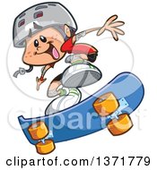 Clipart Of A Happy White Skater Boy Jumping Royalty Free Vector Illustration