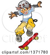 Poster, Art Print Of White Teen Skater Boy Jumping