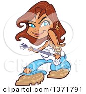 Clipart Of A Brunette White Female Musician Playing An Electric Guitar Royalty Free Vector Illustration