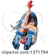 Emo Shy Girl Sitting And Hugging A Guitar