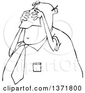 Clipart Of A Cartoon Black And White Chubby Business Man Blowing His Nose Into A Tissue Royalty Free Vector Illustration