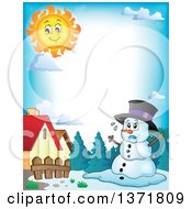 Poster, Art Print Of Border Of A Christmas Snowman Melting Under The Shining Sun
