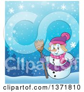 Poster, Art Print Of Female Christmas Snowman Holding A Broom In A Winter Landscape