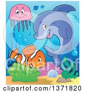 Poster, Art Print Of Cute Dolphin And Fish In The Ocean
