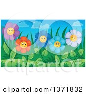 Clipart Of A Garden Of Happy Daisy Flowers Royalty Free Vector Illustration by visekart