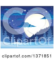 Nature Backdrop Of A Winter Night With A Full Moon Mountains Stars Evergreens And Snow