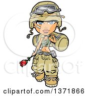 Clipart Of A Female Army Soldier Walking With A Bag Rose And Bandage On Her Cheek Royalty Free Vector Illustration by Clip Art Mascots #COLLC1371866-0189