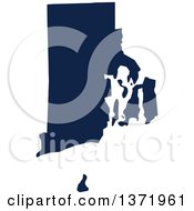 Democratic Political Themed Navy Blue Silhouetted Shape Of The State Of Rhode Island Usa