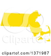 Yellow Silhouetted Map Shape Of The State Of Massachusetts United States