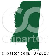 Poster, Art Print Of Dark Green Silhouetted Map Shape Of The State Of Mississippi United States