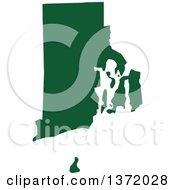 Poster, Art Print Of Dark Green Silhouetted Map Shape Of The State Of Rhode Island United States