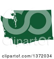 Poster, Art Print Of Dark Green Silhouetted Map Shape Of The State Of Washington United States