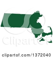 Poster, Art Print Of Dark Green Silhouetted Map Shape Of The State Of Massachusetts United States