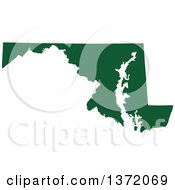 Dark Green Silhouetted Map Shape Of The State Of Maryland United States