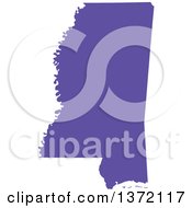 Purple Silhouetted Map Shape Of The State Of Mississippi United States