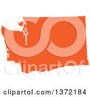 Poster, Art Print Of Orange Silhouetted Map Shape Of The State Of Washington United States