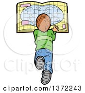 Poster, Art Print Of Caucasian Boy Laying On The Floor And Reading A Map