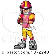 Poster, Art Print Of Tough American Football Player Standing And Holding A Ball