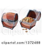Poster, Art Print Of Closed And Open Treasure Chests With Gold Coins On An Off White Background